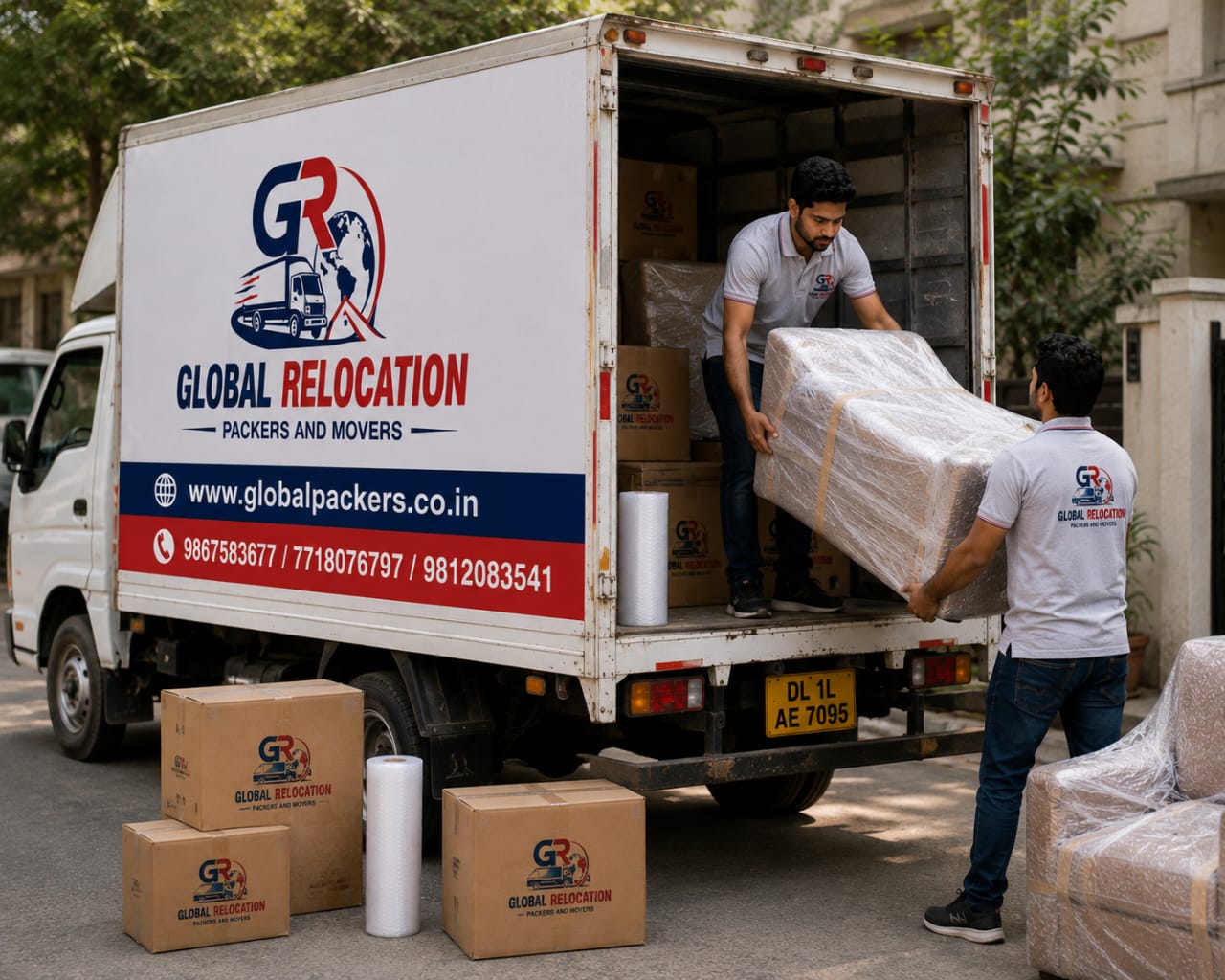 Team loading furniture into a truck